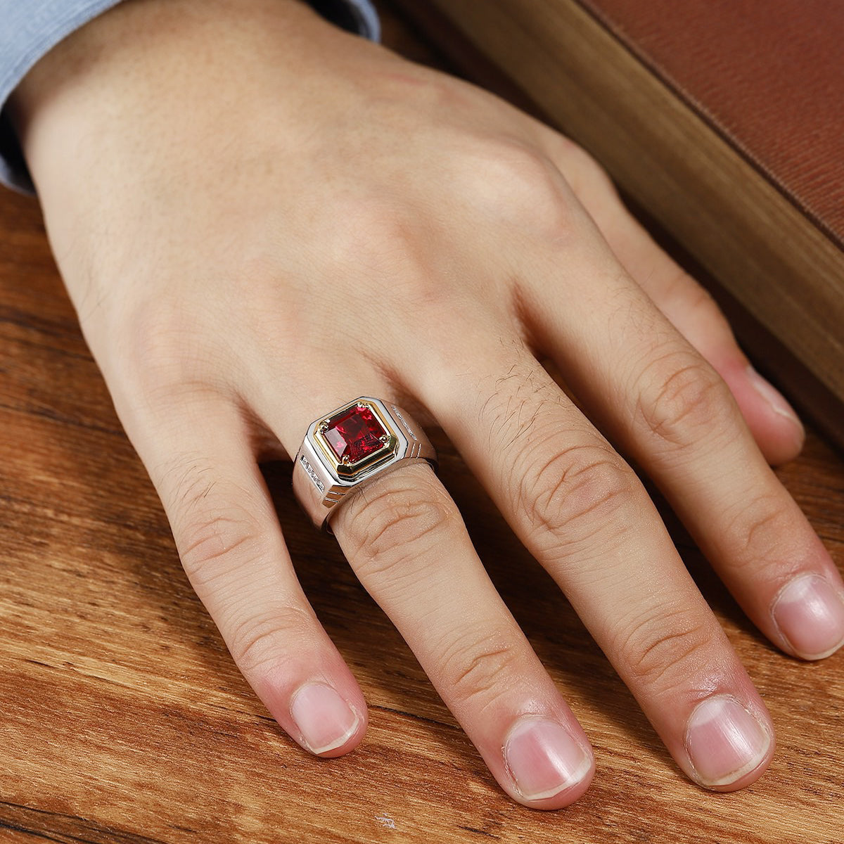 men’s lab created ruby ring – s925 sterling silver red gemstone band – men’s statement ring engagement wedding ring gift for him