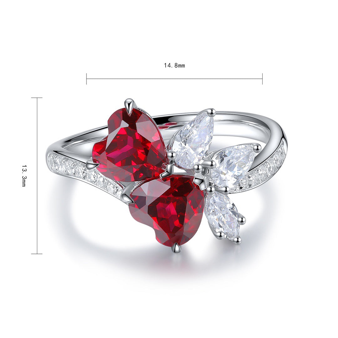 heart cluster ruby engagement ring – sterling silver vintage art deco ring – unique july birthstone promise & anniversary gift for her