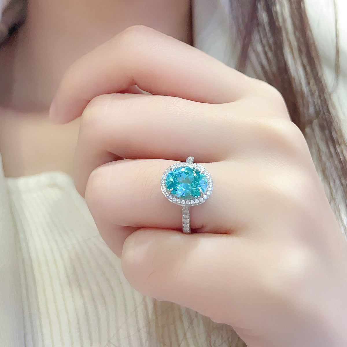 s925 sterling silver lab emerald/ruby/sapphire/paraiba & cz diamond ring