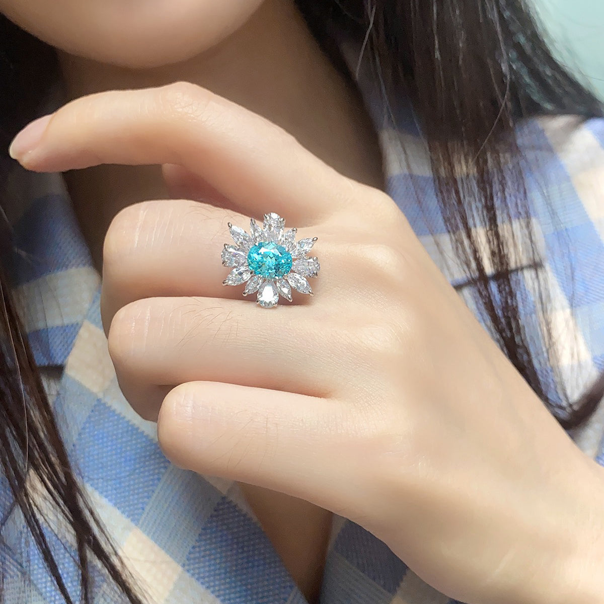 s925 sterling silver lab ruby/sapphire/emerald/paraiba & cz diamond ring