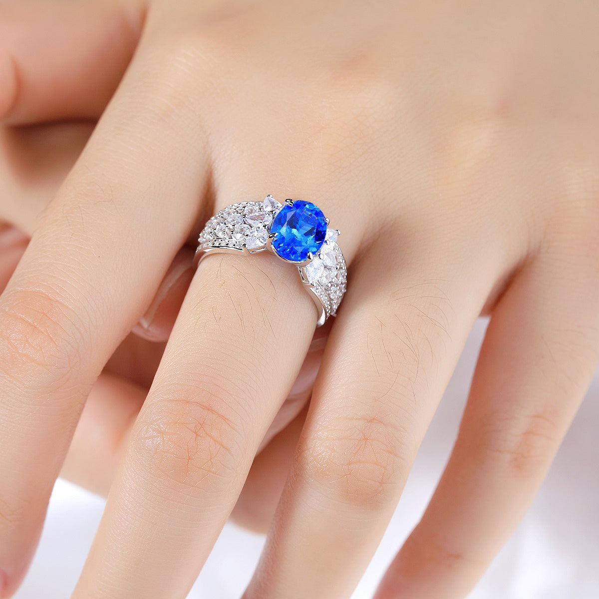 s925 sterling silver lab paraiba/ruby/sapphire/emerald/cobalt spinel & cz diamond ring