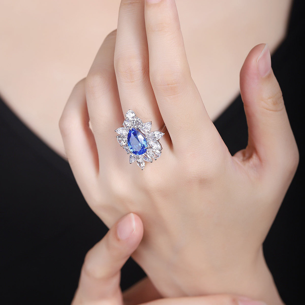 s925 sterling silver lab ruby/sapphire/emerald/paraiba/cobalt spinel & cz diamond ring