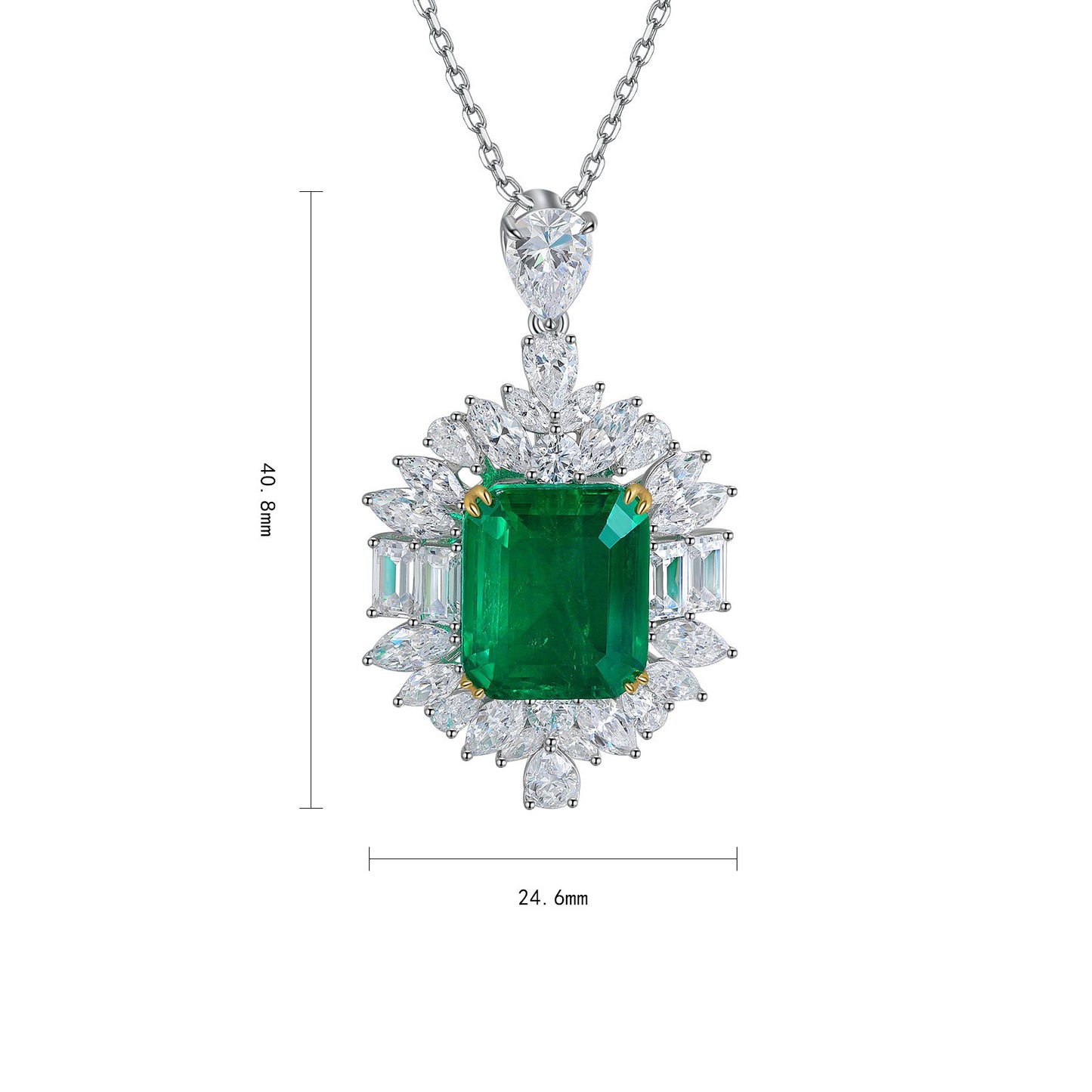 s925 sterling silver lab emerald & cz diamond necklace