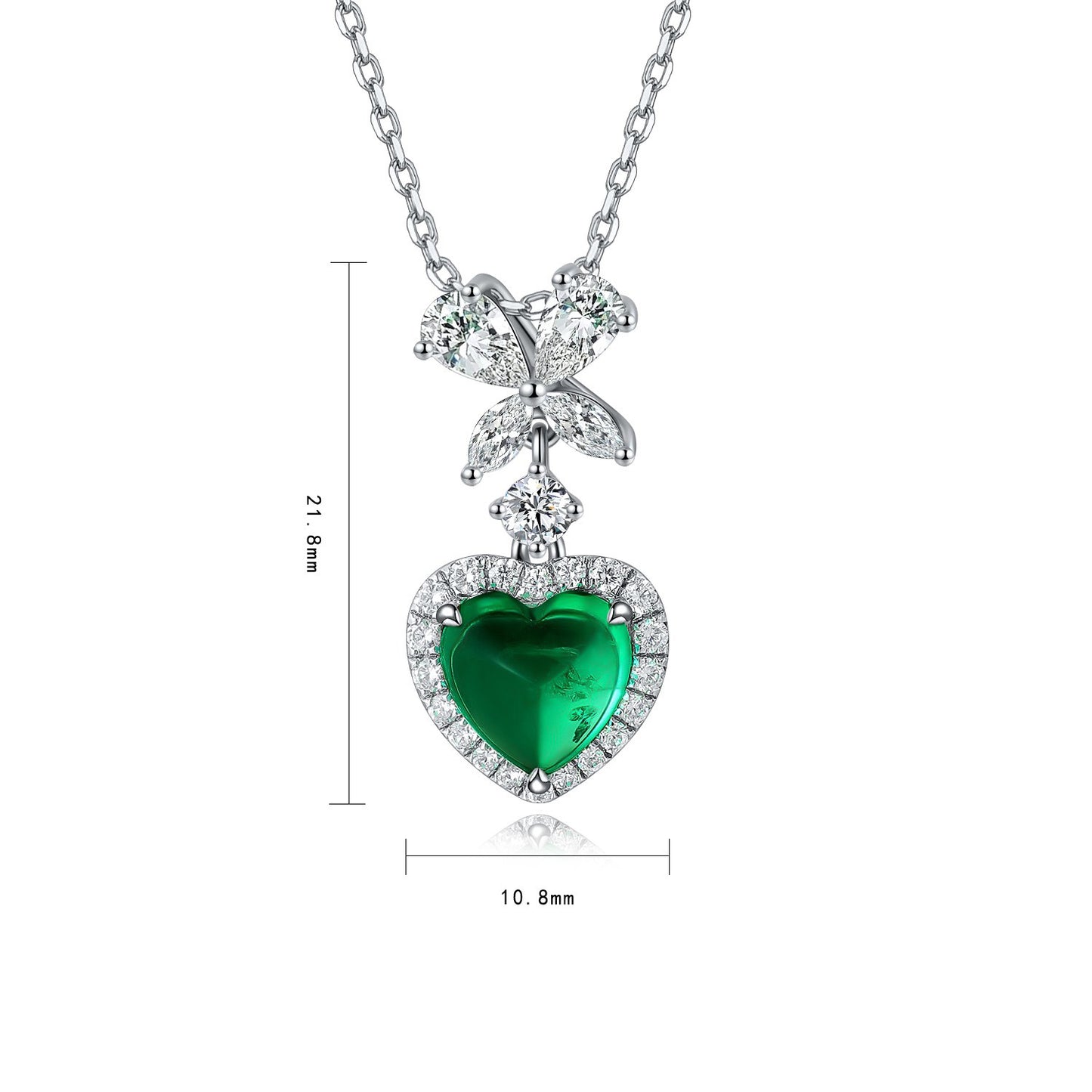 green emerald heart shaped pendant necklace in s925 sterling silver ,18k white gold plated