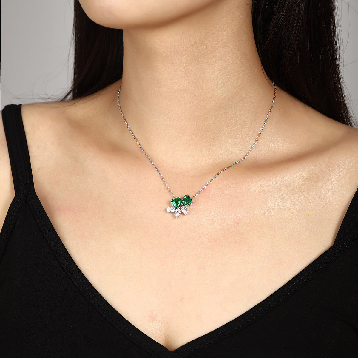 s925 sterling silver lab ruby/sapphire/emerald/paraiba & cz diamond necklace