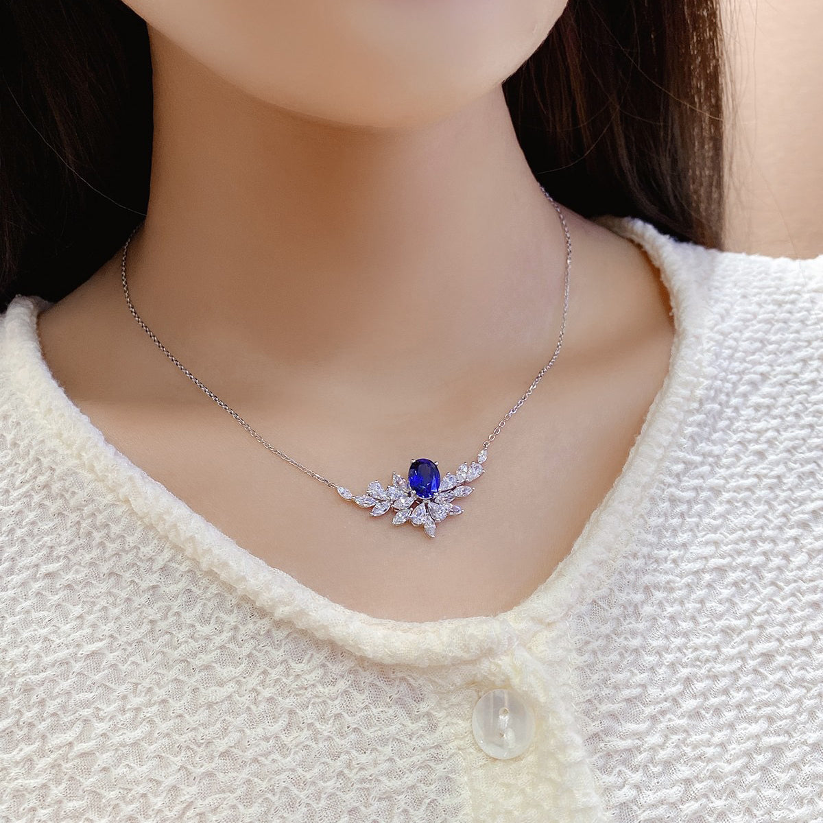 s925 sterling silver lab ruby/sapphire/emerald/paraiba/cobalt spinel & cz diamond necklace