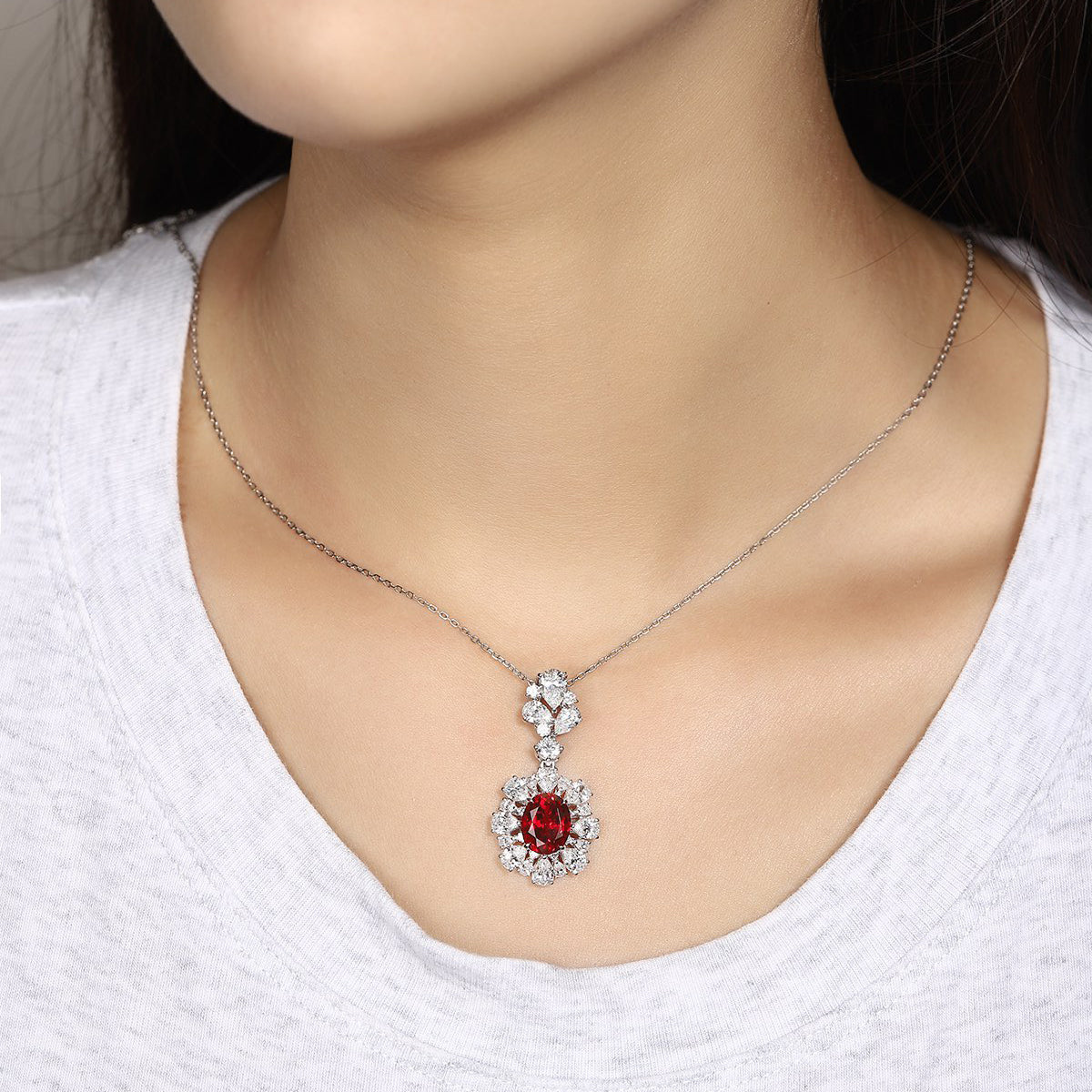 s925 sterling silver lab sapphire/paraiba/ruby & cz diamond necklace