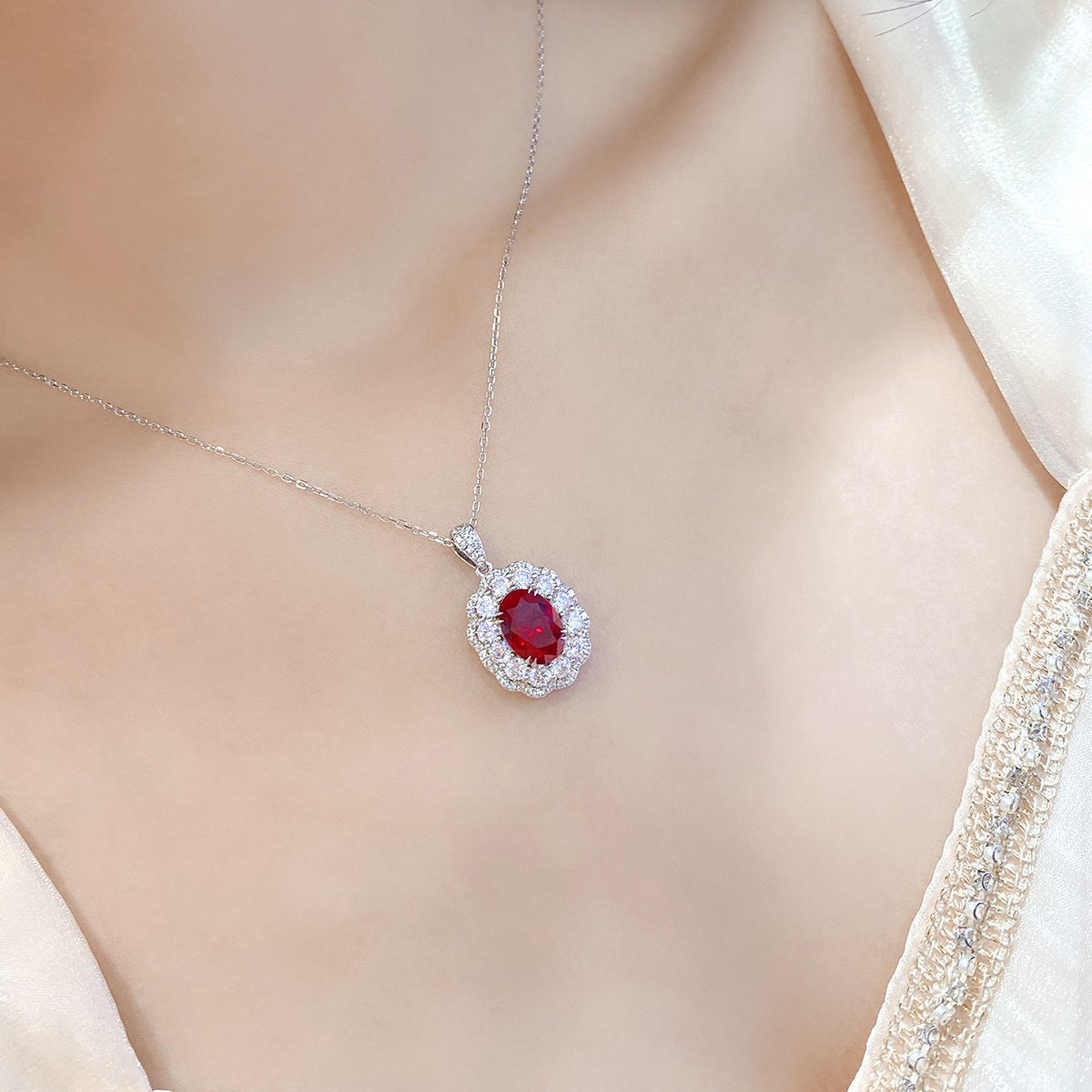 s925 sterling silver lab ruby/sapphire/emerald/paraiba & cz diamond necklace