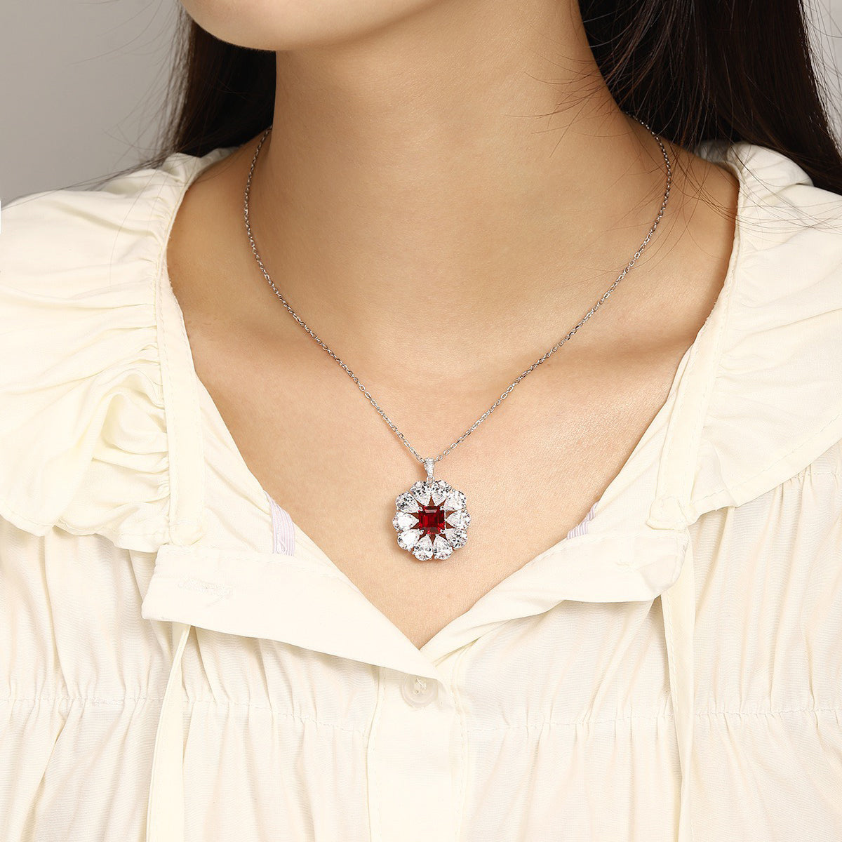 s925 sterling silver lab ruby/sapphire/emerald/paraiba/cobalt spinel & cz diamond necklace