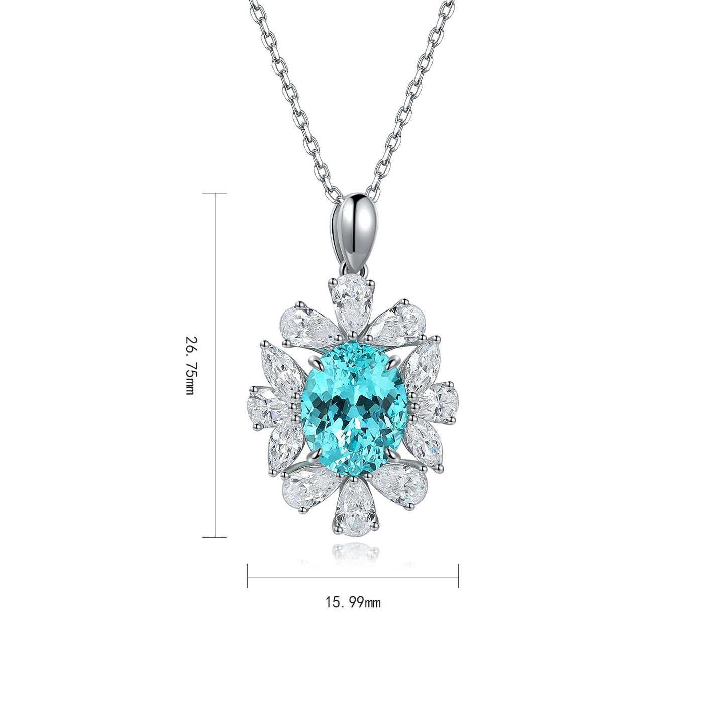 s925 sterling silver lab paraiba/ruby/sapphire/emerald & cz diamond necklace