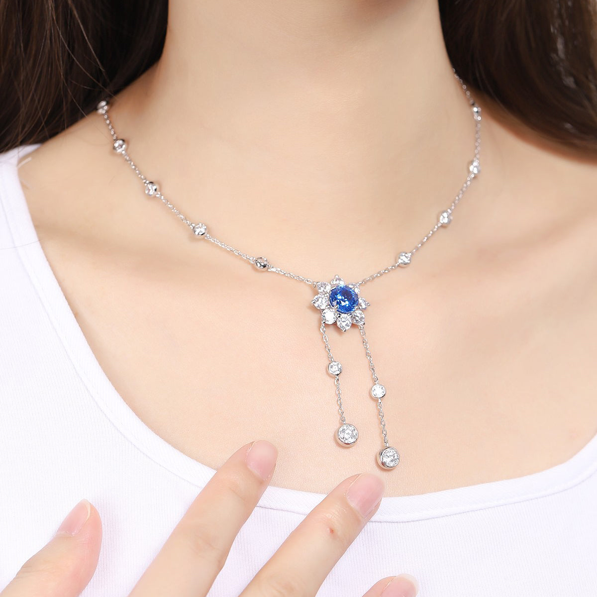 s925 sterling silver lab emerald/ruby/sapphire/paraiba/cobalt spinel & cz diamond necklace