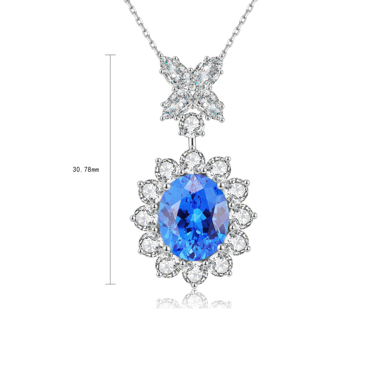 s925 sterling silver lab cobalt spinel/paraiba/emerald/sapphire/ruby & cz diamond necklace