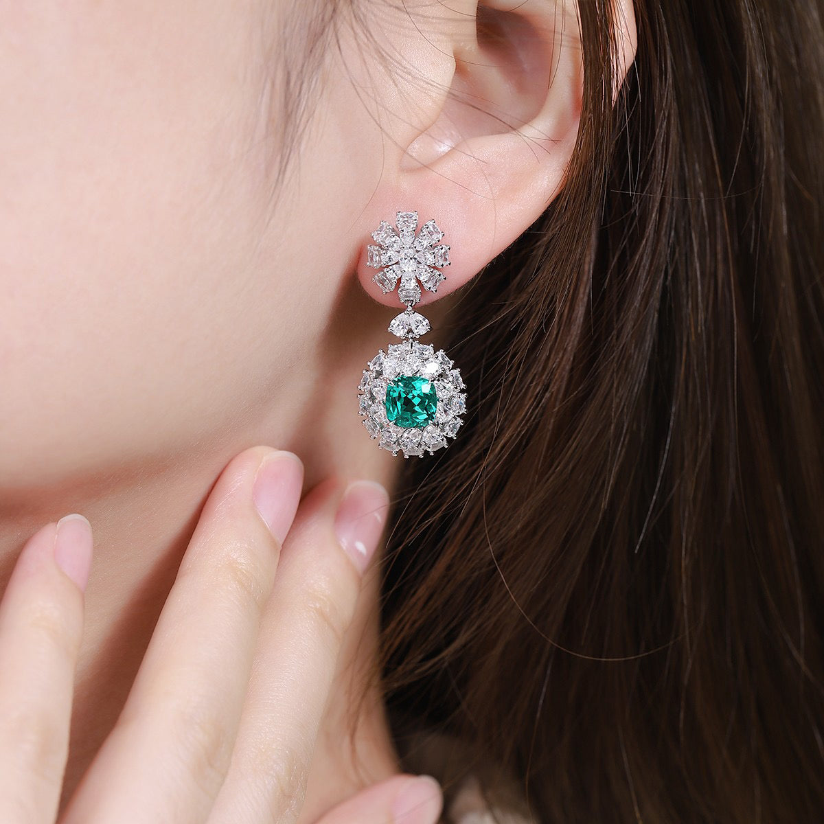 s925 sterling silver lab ruby/sapphire/emerald/paraiba & cz diamond earrings