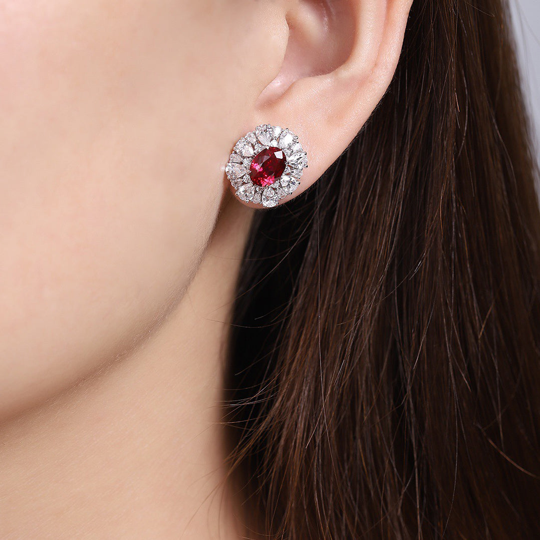 s925 sterling silver lab emerald/ruby/sapphire/paraiba & cz diamond earrings