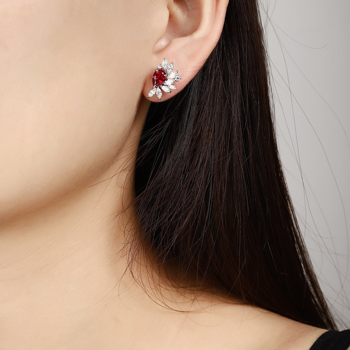 s925 sterling silver lab ruby/sapphire/emerald/paraiba & cz diamond stud earrings