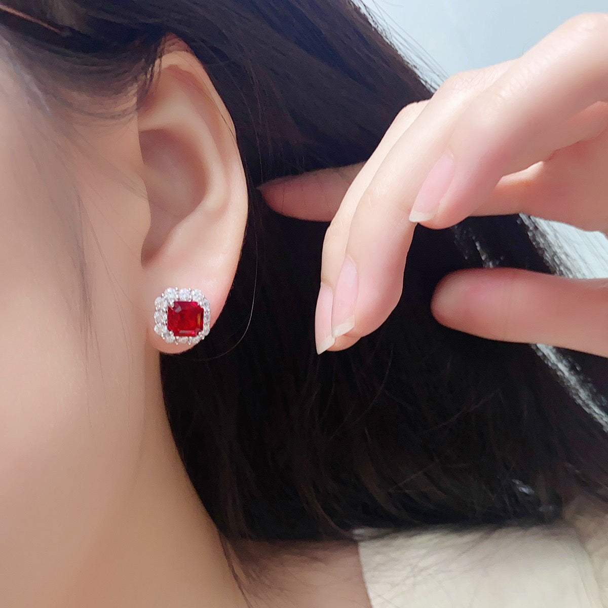 s925 sterling silver lab paraiba/emerald/ruby/sapphire & cz diamond stud earrings