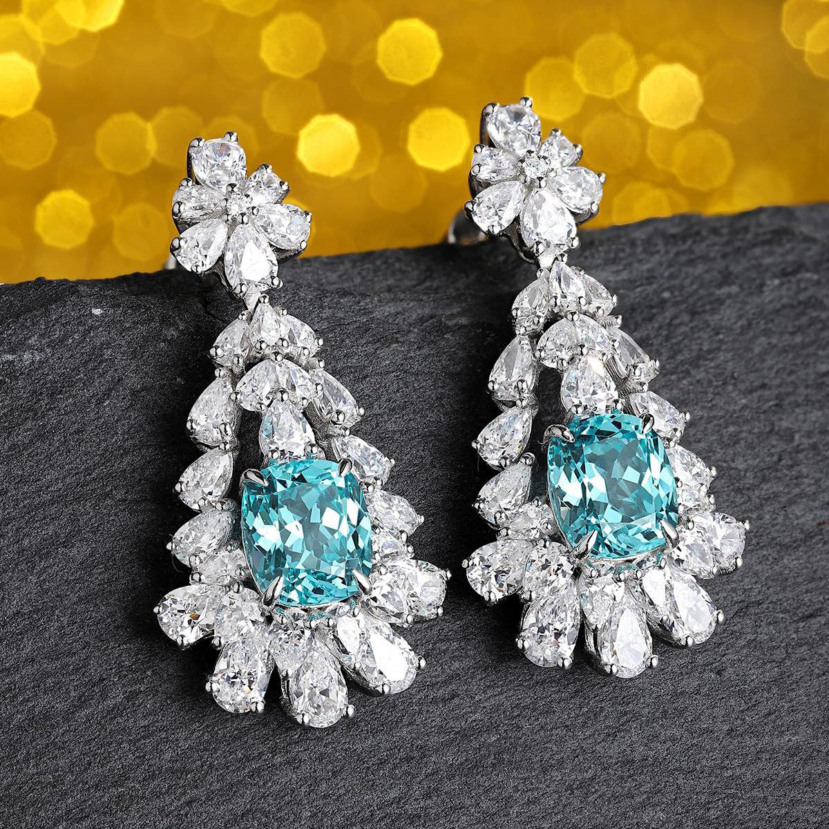 s925 sterling silver lab paraiba & cz diamond earrings