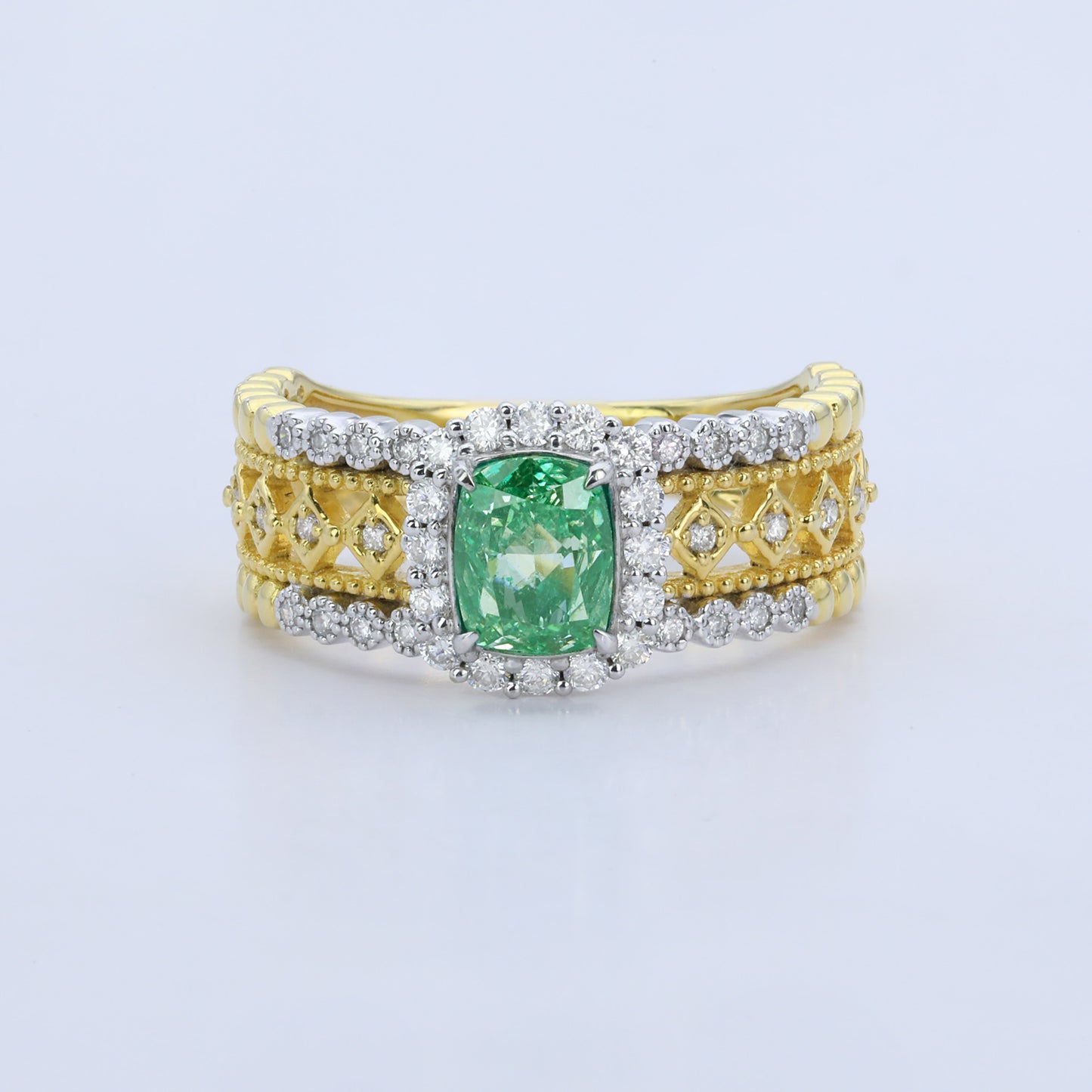 14k gold 1.32 ctw natural green diamond & diamond ring
