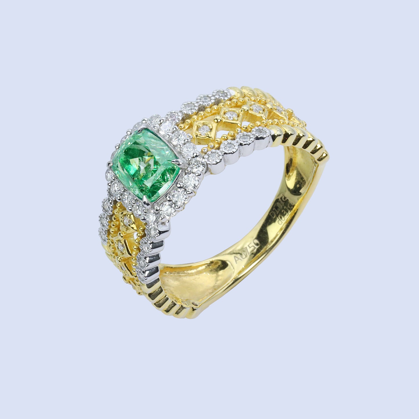 14k gold 1.32 ctw natural green diamond & diamond ring