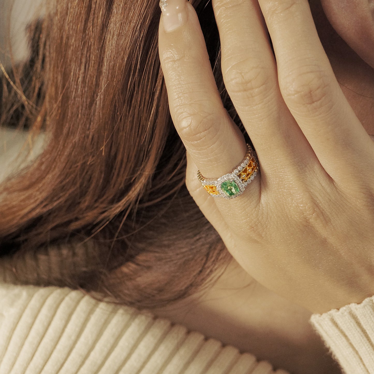 14k gold 1.32 ctw natural green diamond & diamond ring