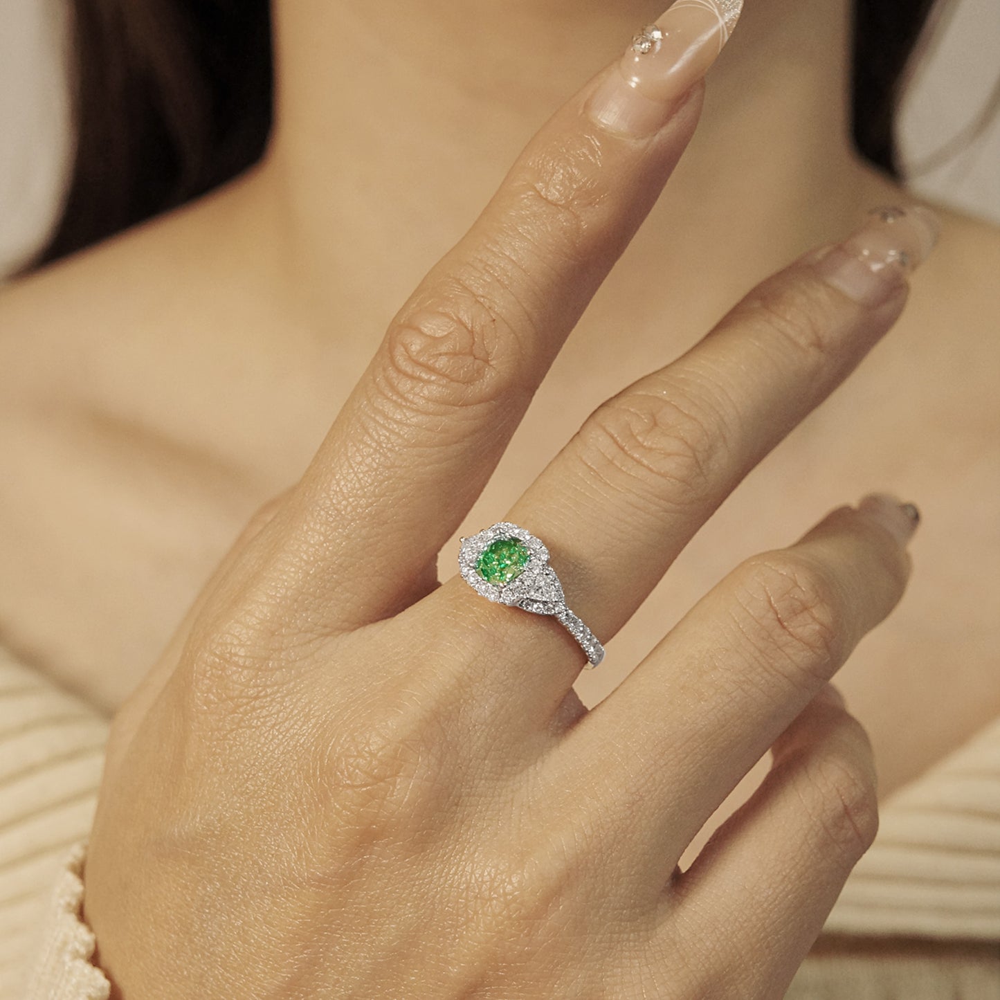 14k gold 1.53 ctw natural green diamond & diamond ring
