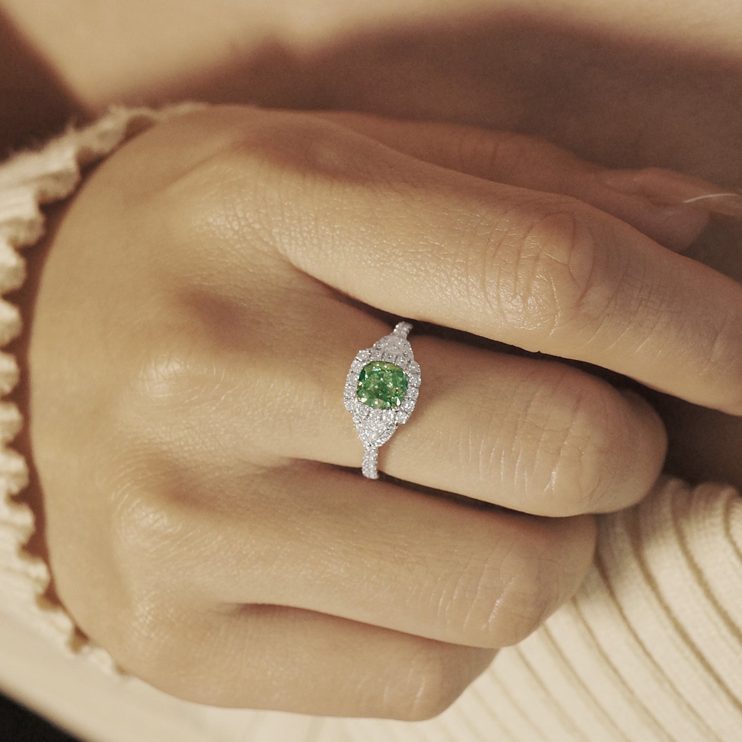 14k gold 1.53 ctw natural green diamond & diamond ring