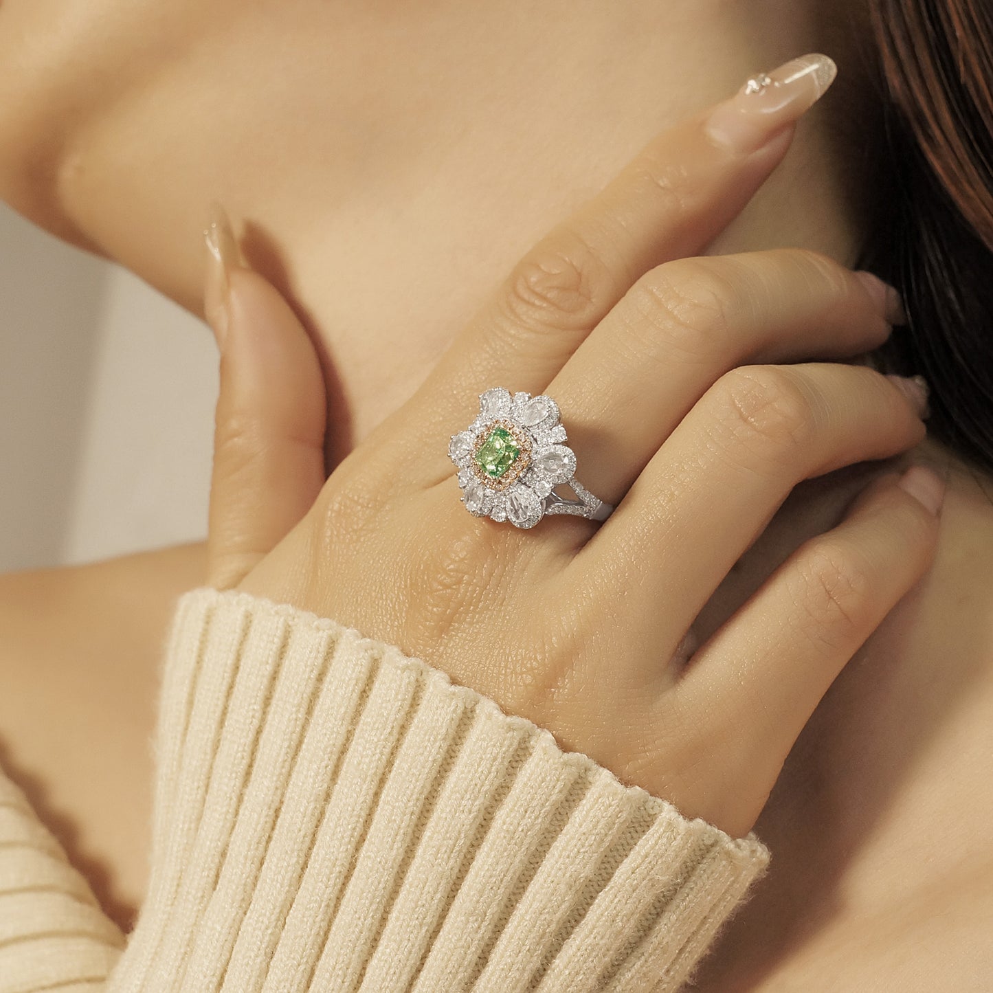 14k/18k gold 2.40 ctw natural green diamond & diamond ring