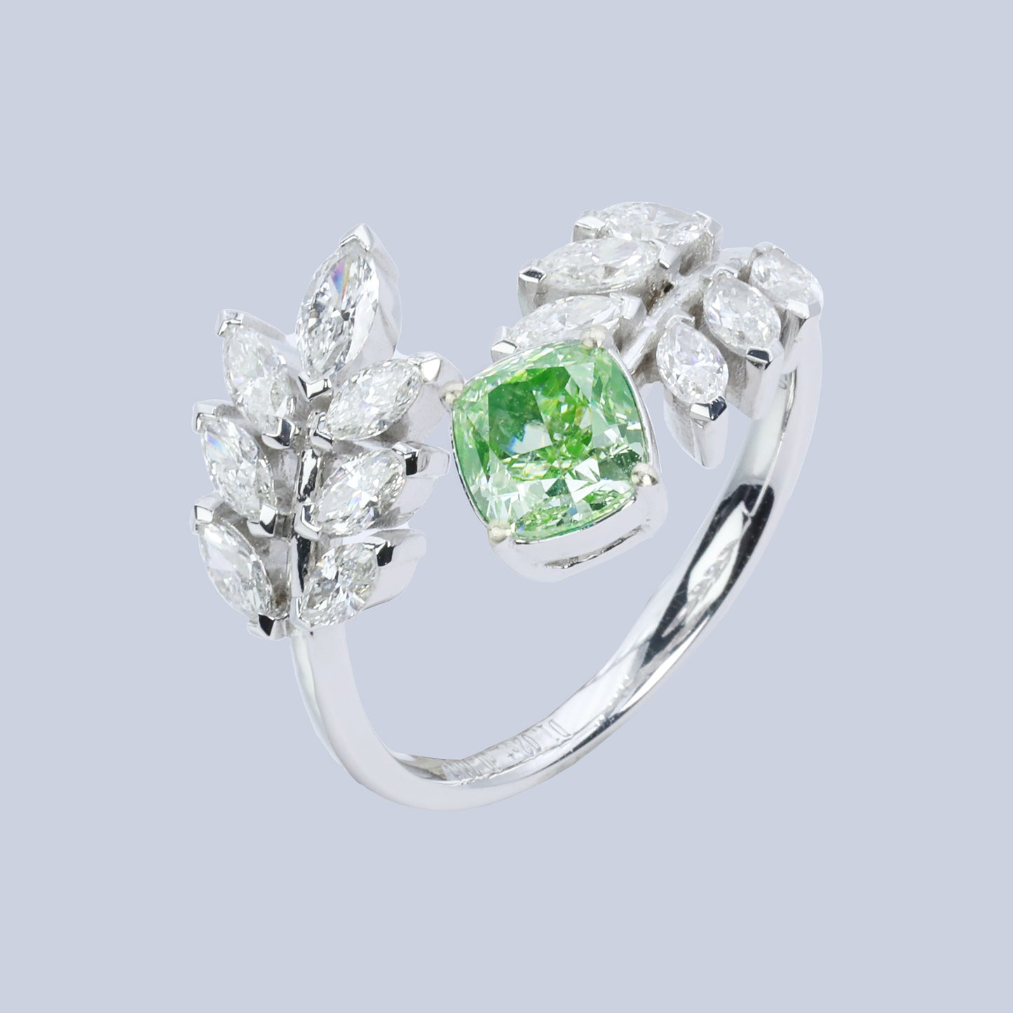 14k white gold 1.08 ctw natural green diamond & diamond ring