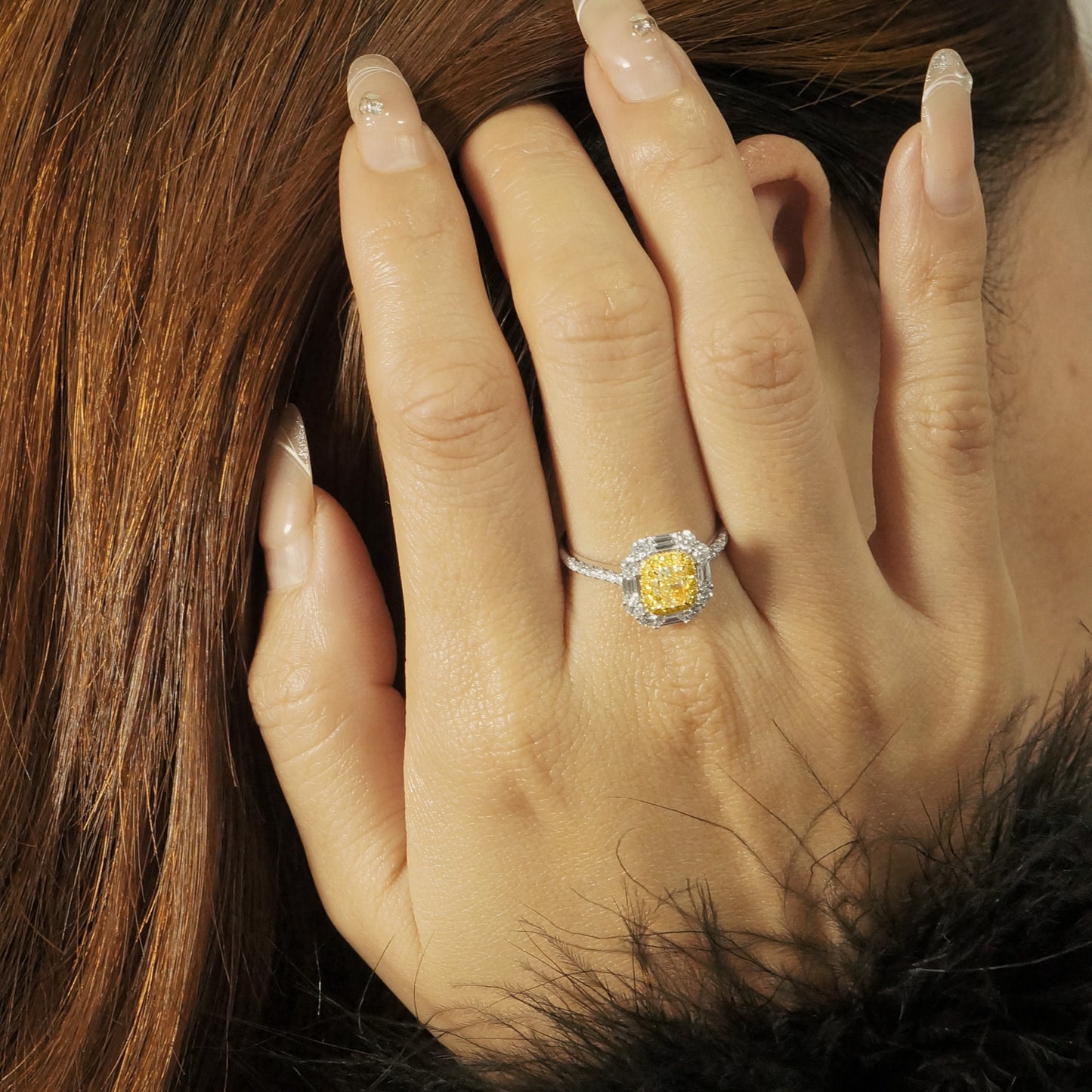 14k/18k white gold 1.37 ctw natural yellow diamond & diamond ring