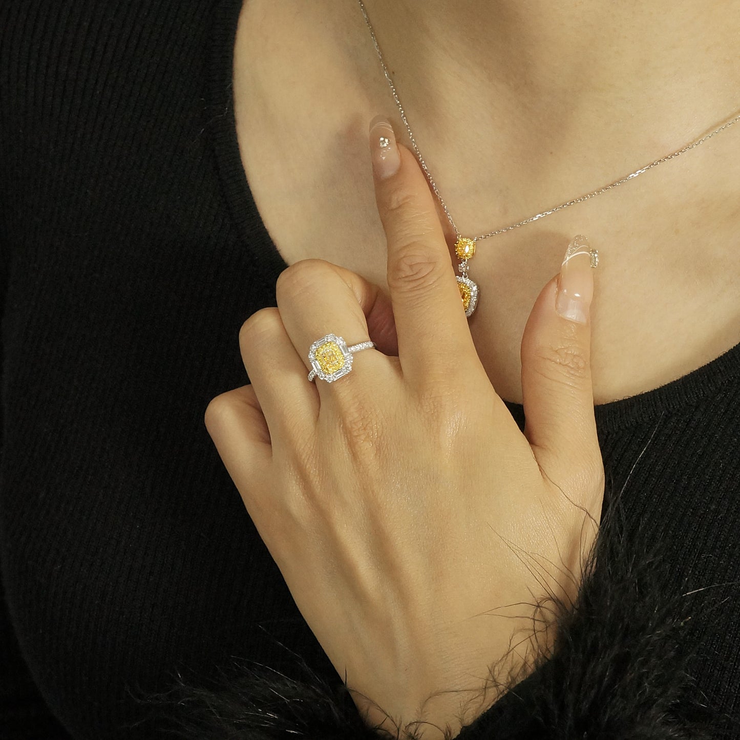 14k/18k white gold 1.37 ctw natural yellow diamond & diamond ring