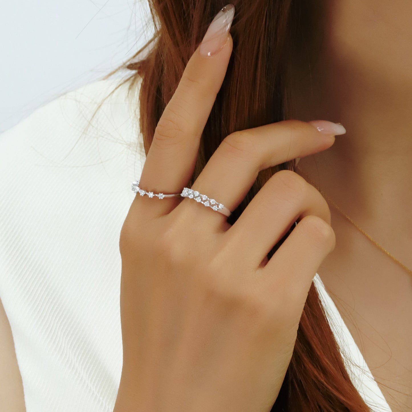 14k/18k white gold 0.30 ctw vs h double row diamond ring