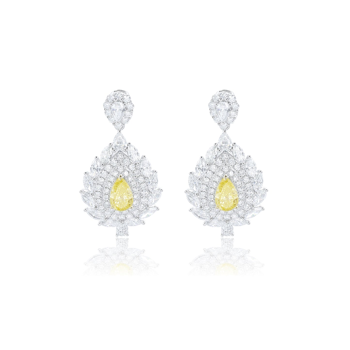 9k/14k/18k white gold 3.14 ctw lab grown fancy yeallow diamond & diamond earrings