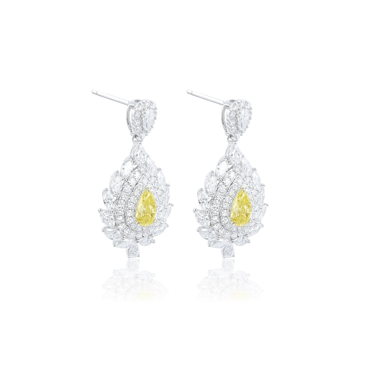 9k/14k/18k white gold 3.14 ctw lab grown fancy yeallow diamond & diamond earrings