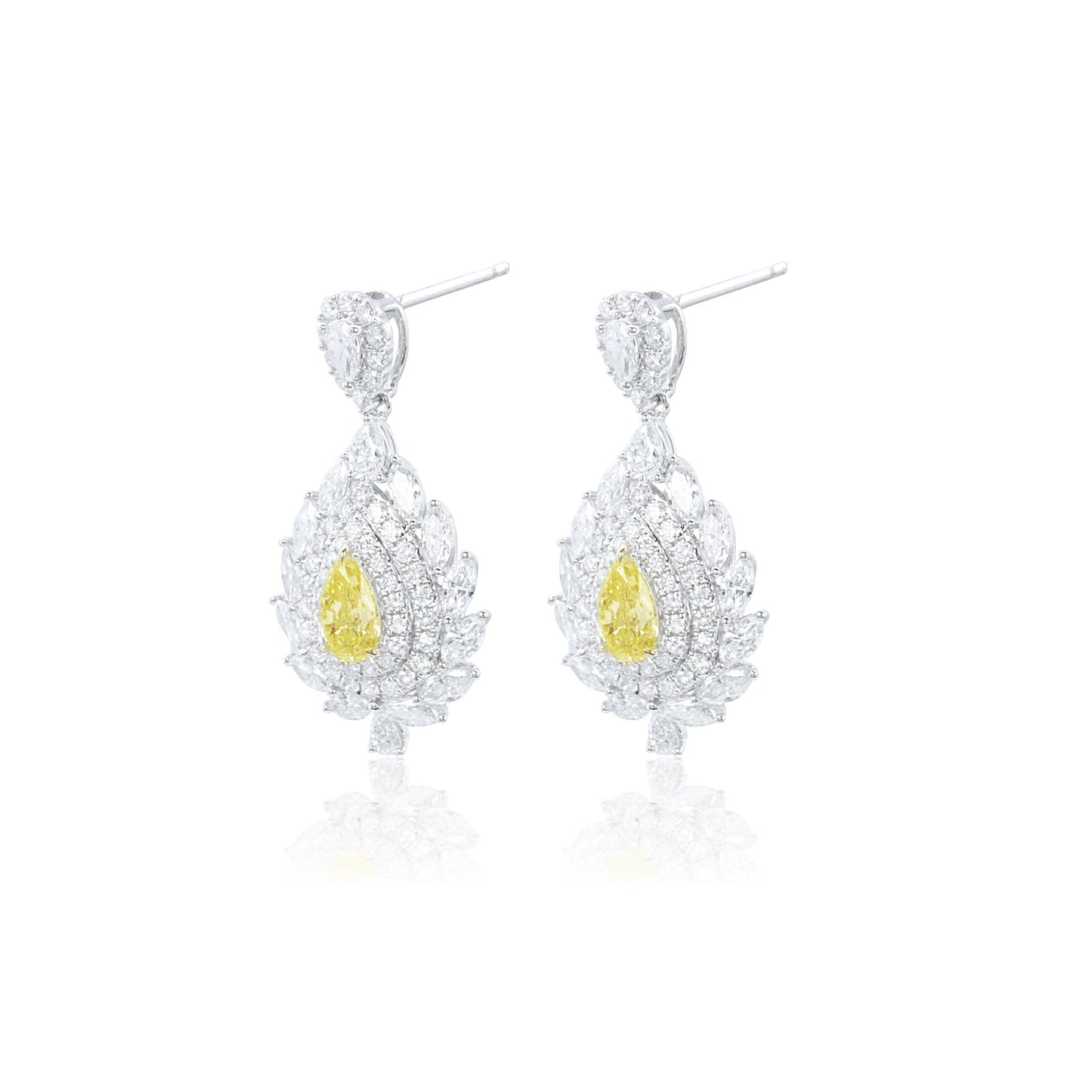 9k/14k/18k white gold 3.14 ctw lab grown fancy yeallow diamond & diamond earrings