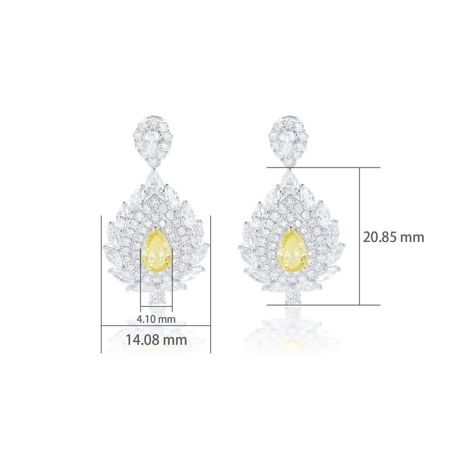 9k/14k/18k white gold 3.14 ctw lab grown fancy yeallow diamond & diamond earrings