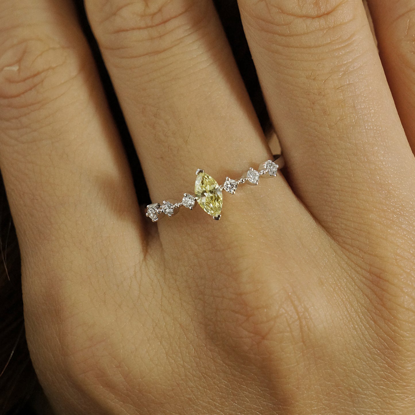 9k/14k/18k white gold 0.39 ctw lab grown fancy yellow diamond & diamond ring
