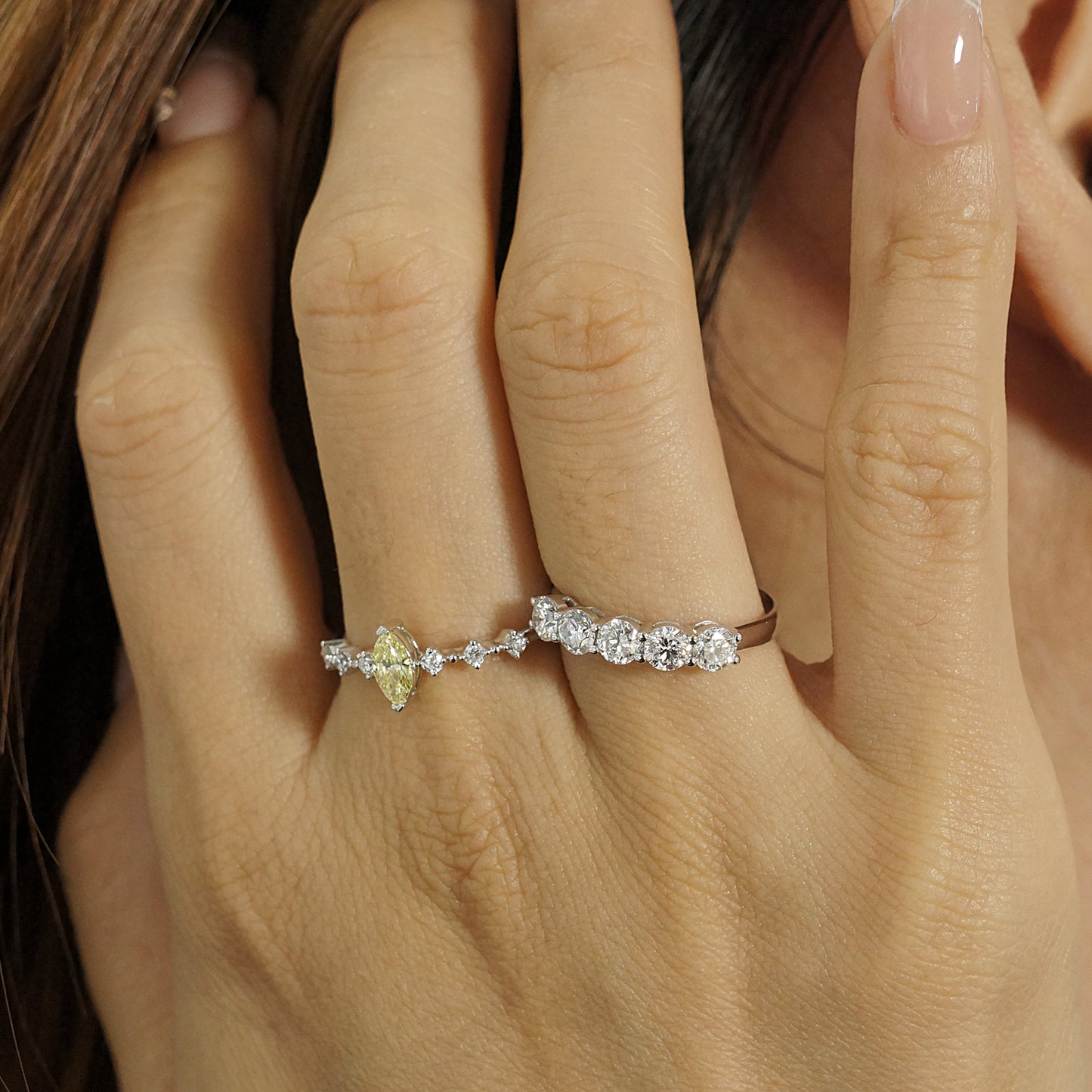 9k/14k/18k white gold 0.39 ctw lab grown fancy yellow diamond & diamond ring
