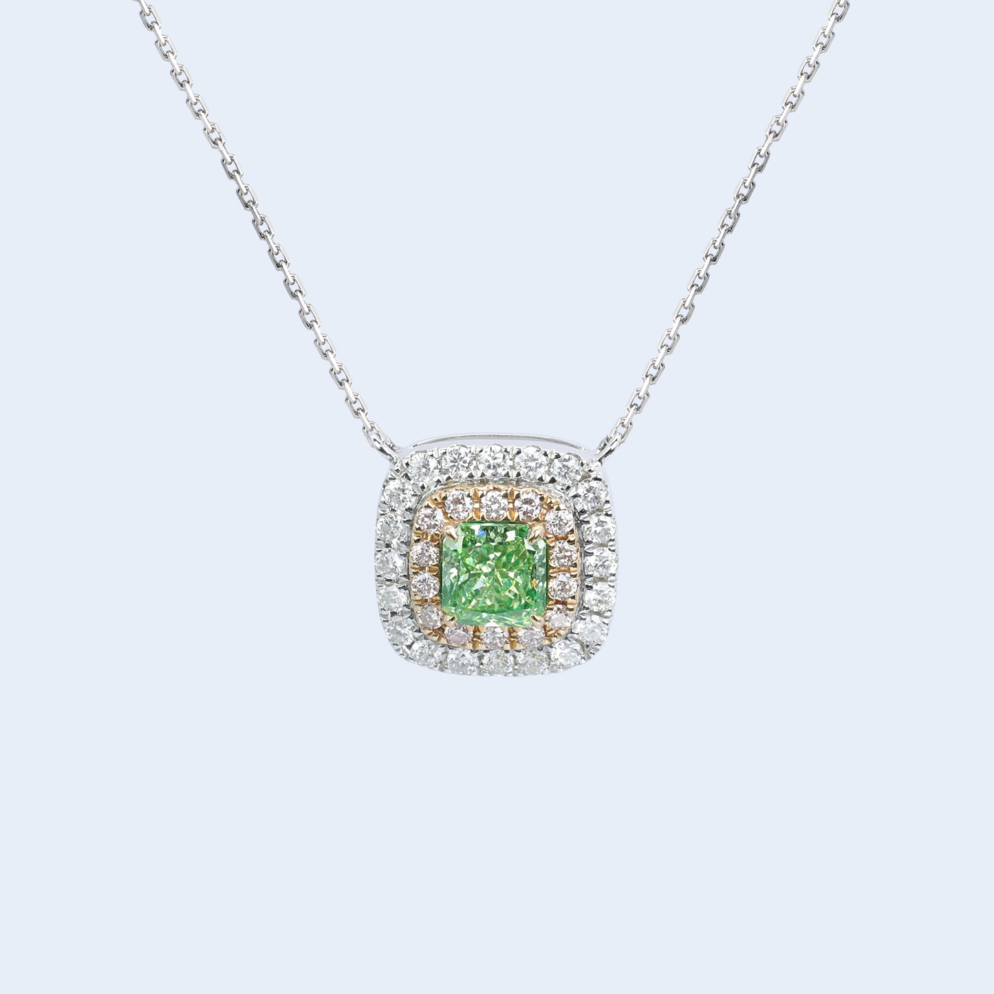 14k gold 0.82 ctw natural green diamond & diamond necklace