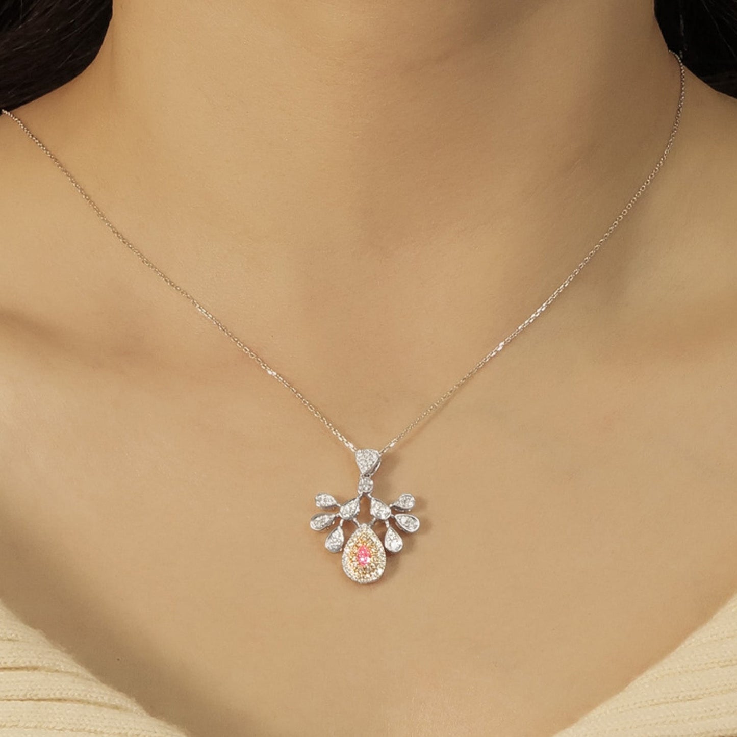 14k gold 0.70 ctw natural pink diamond & diamond necklace