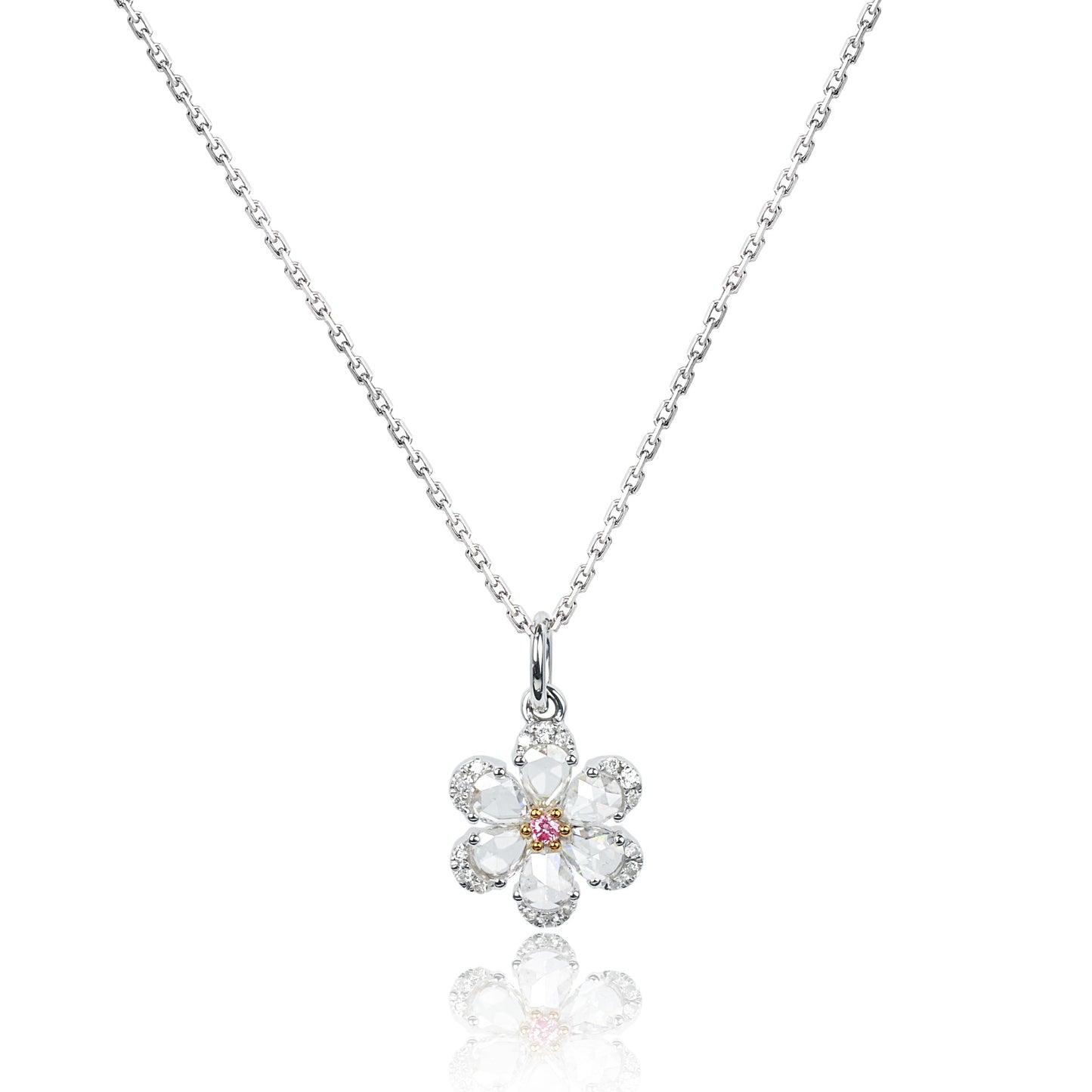 14/18k gold 0.33 ctw fancy pink diamond & diamond necklace