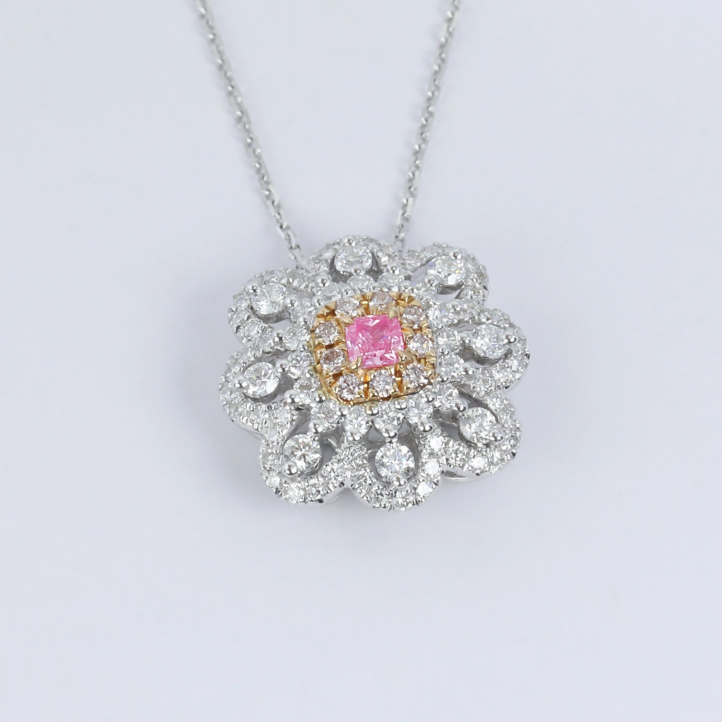 14k gold 0.67 ctw natural pink diamond & diamond necklace