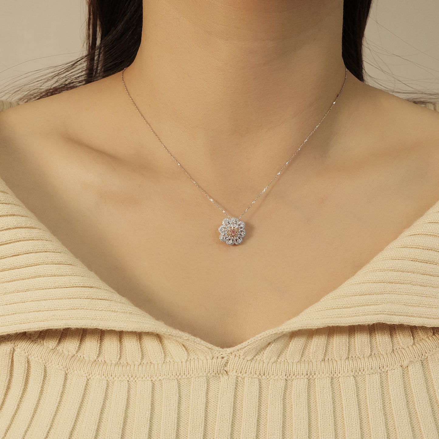 14k gold 0.67 ctw natural pink diamond & diamond necklace
