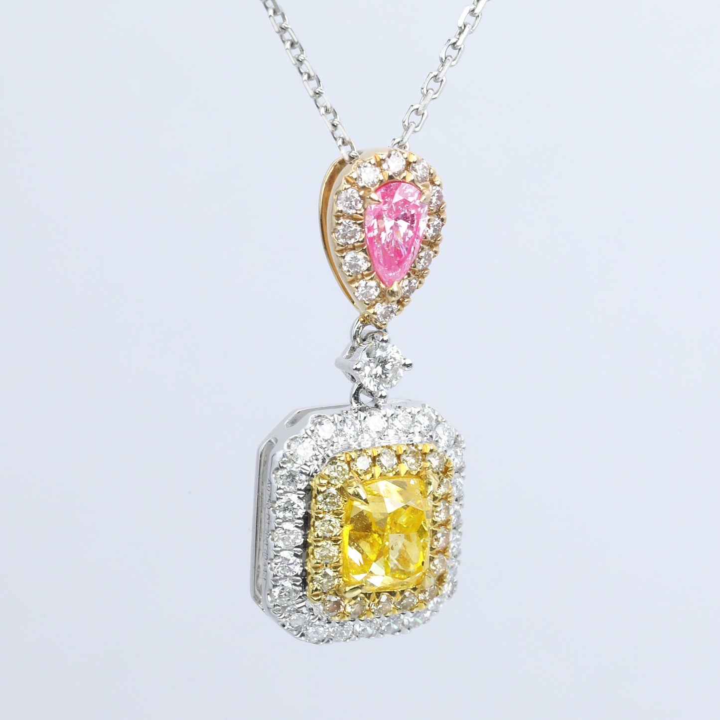 14k gold 1.64 ctw natural yellow diamond & pink diamond pendant necklace