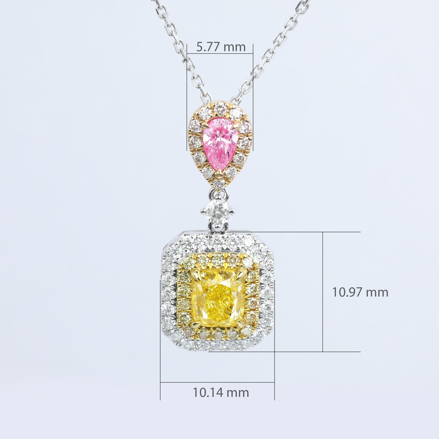 14k gold 1.64 ctw natural yellow diamond & pink diamond pendant necklace