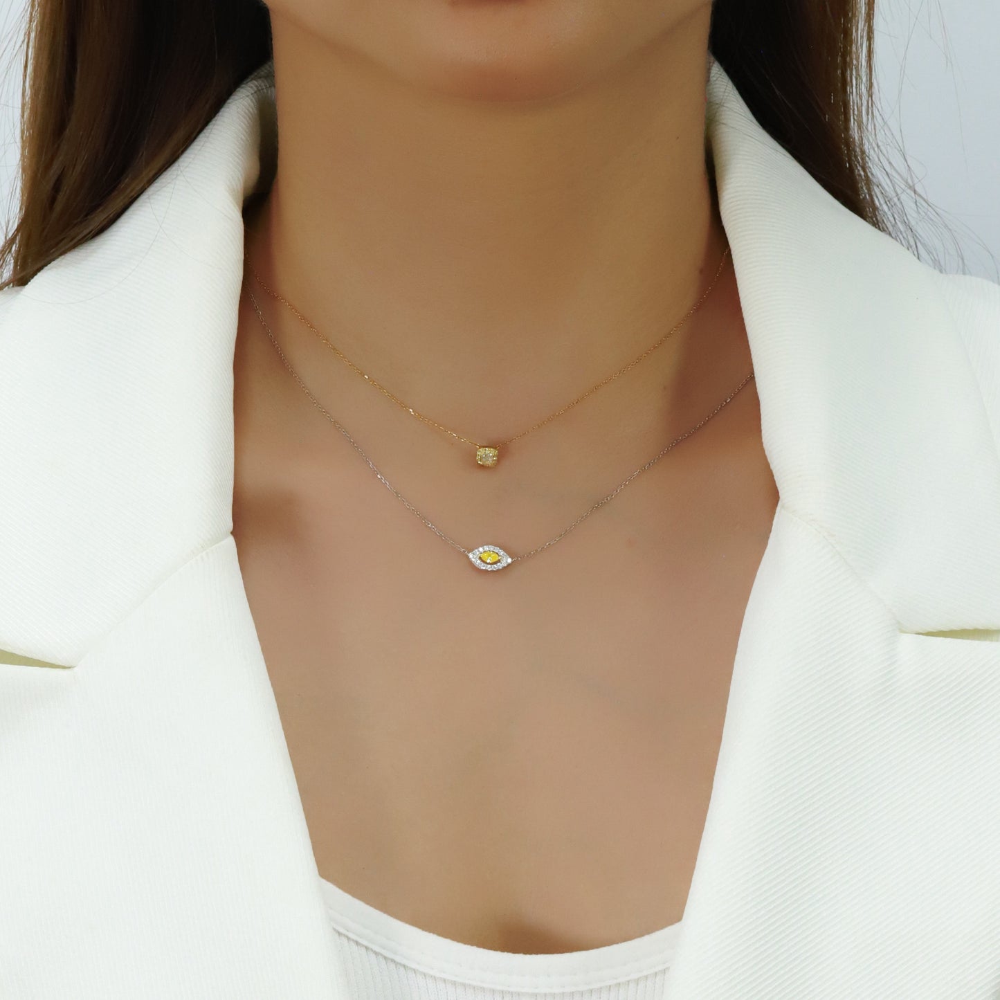14k/18k white gold 0.25 ctw fancy yellow diamond & diamond necklace