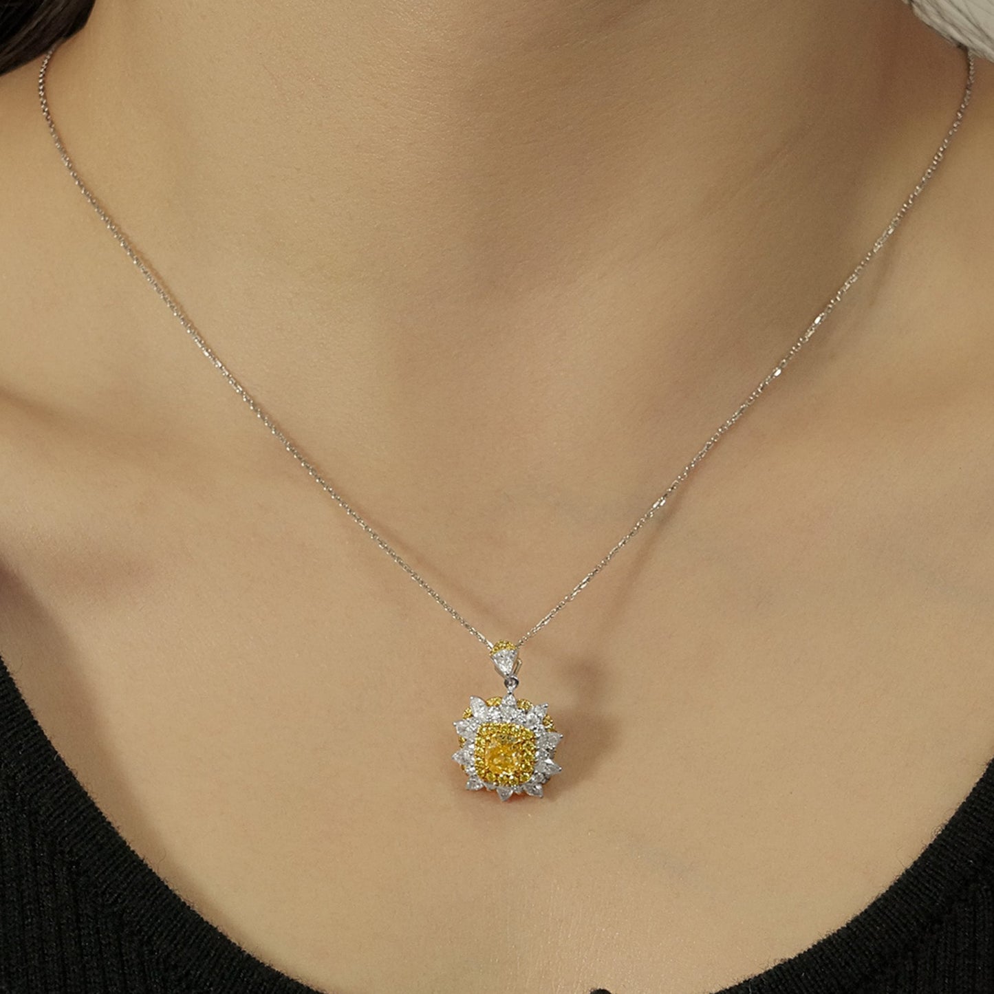 14k/18k gold 2.25 ctw natural yellow diamond & diamond necklace