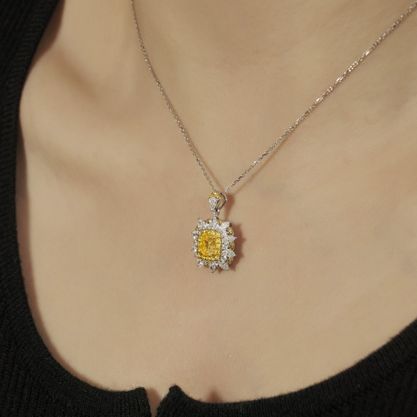 14k/18k gold 2.25 ctw natural yellow diamond & diamond necklace