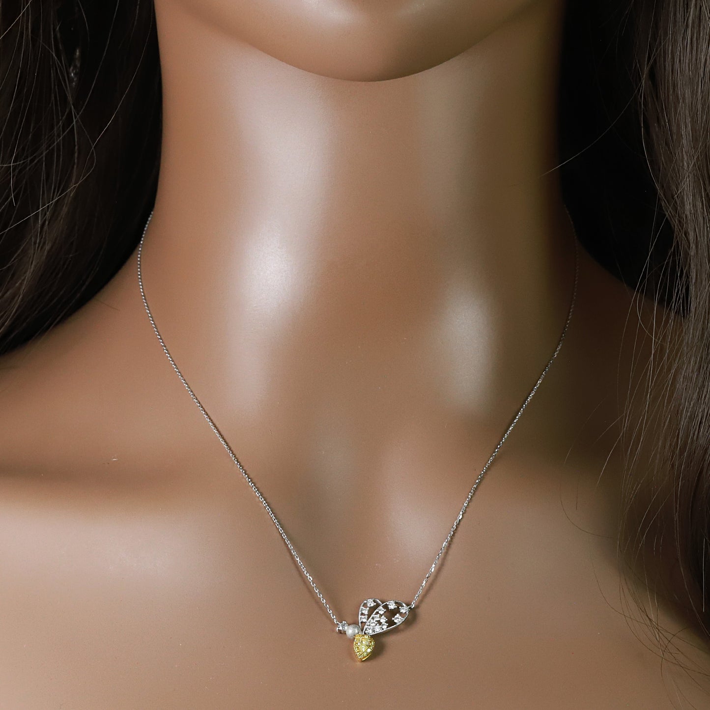 14k gold 0.34 ctw natural fancy yellow diamond & diamond necklace