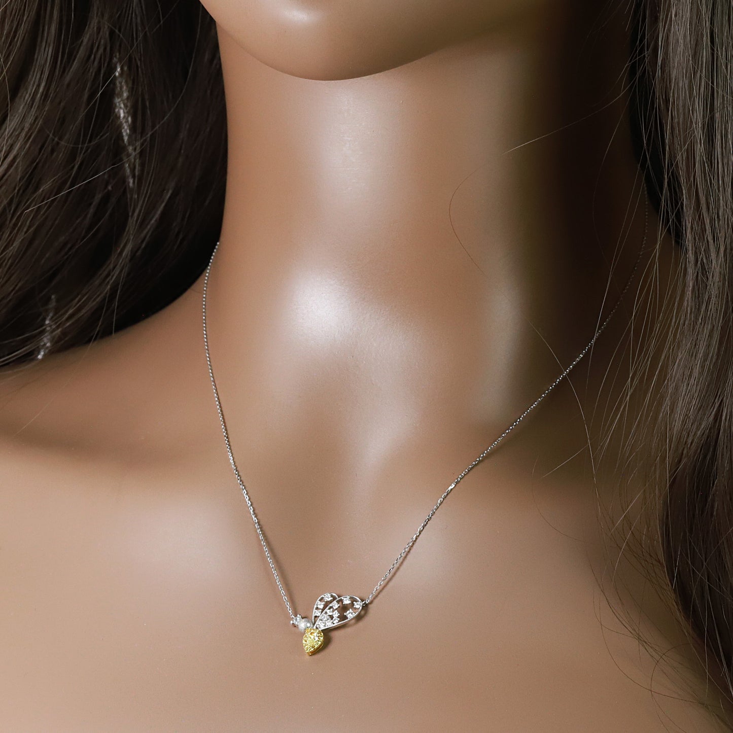 14k gold 0.34 ctw natural fancy yellow diamond & diamond necklace