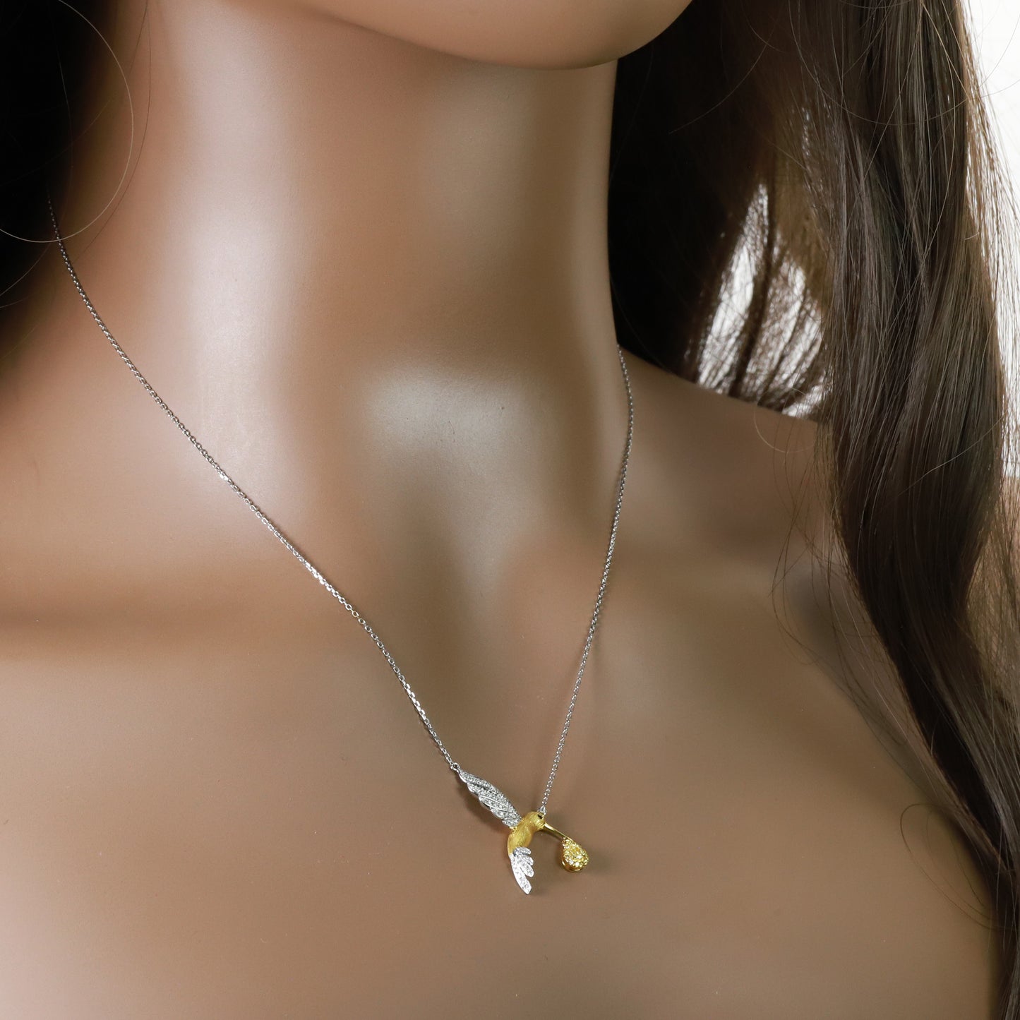 14k gold 0.25 ctw natural fancy yellow diamond & diamond necklace